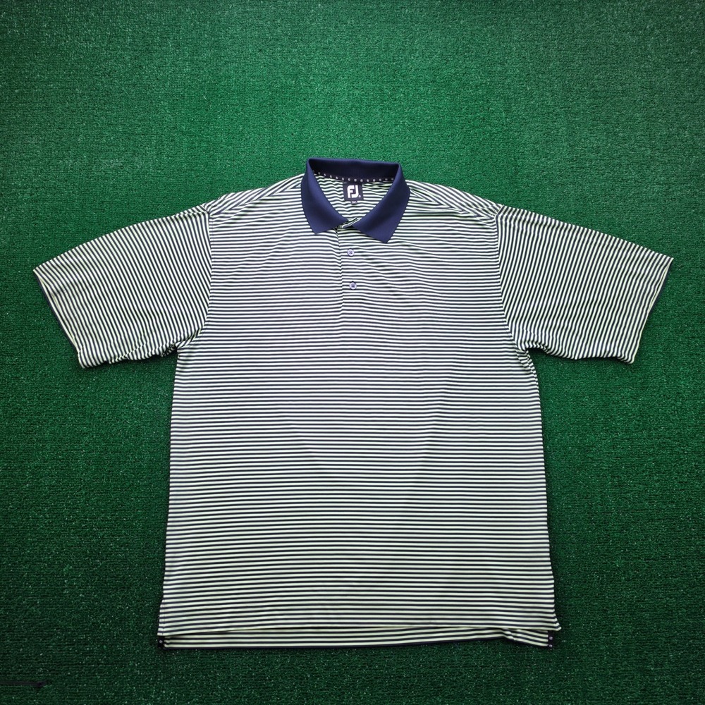 Footjoy Golf Performance Polo Shirt Mens Large Green Blue Striped‎ Short Sleeve